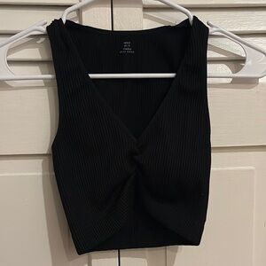 Aerie Black Ribbed V-Neck Top